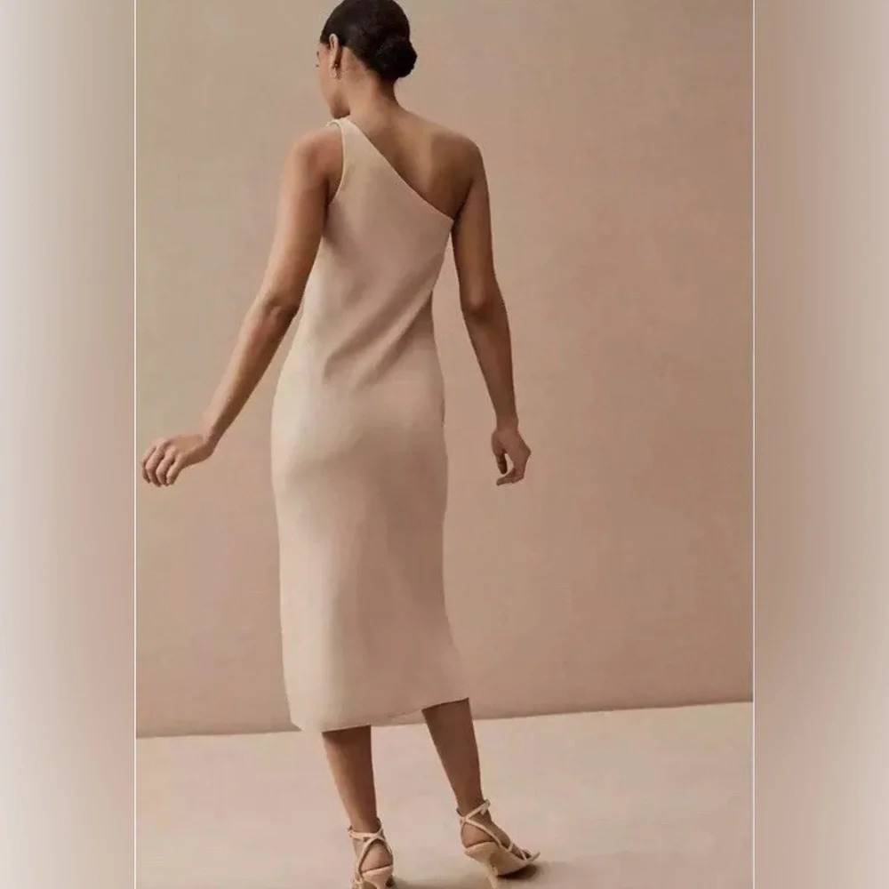 BHLDN Audrie One-Shoulder Midi Dress Size 6 in Oyster